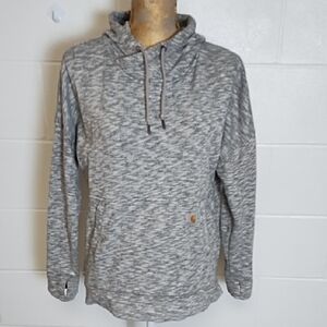 Carhartt Gray Marled Pullover Hoodie Sweatshirt Thumb Holes Thick French Terry